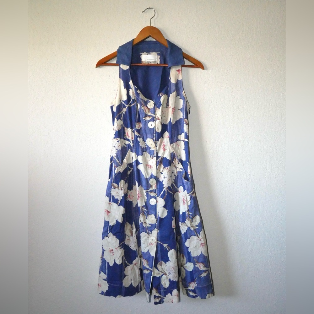by Anthropologie Camellia Collared Dress in Blue Motif size 6 - Picture 9 of 12